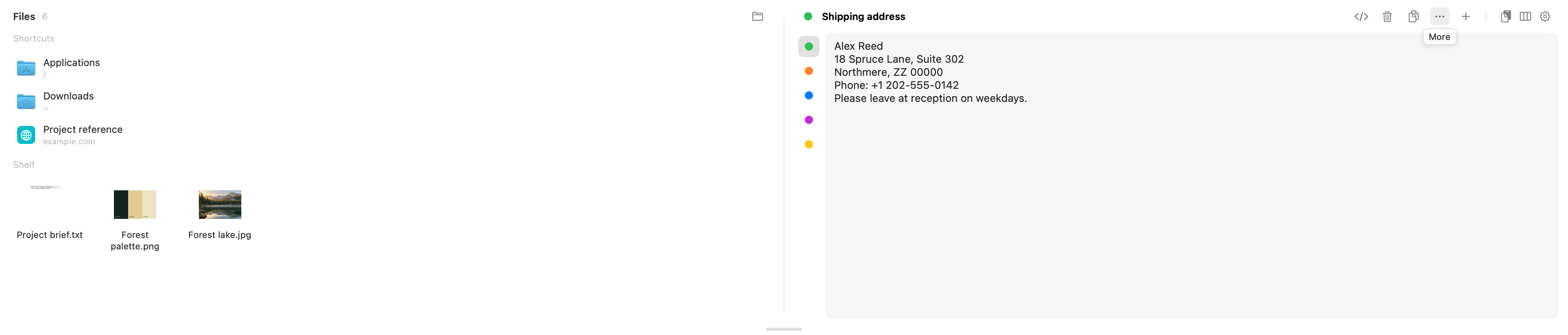 Actual Attic dark panel: Use notes alongside files. Sample data.