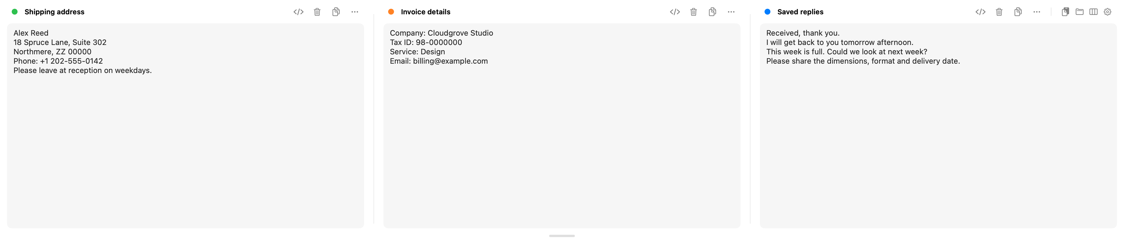 Actual Attic dark panel: Keep everyday notes in view. Sample data.